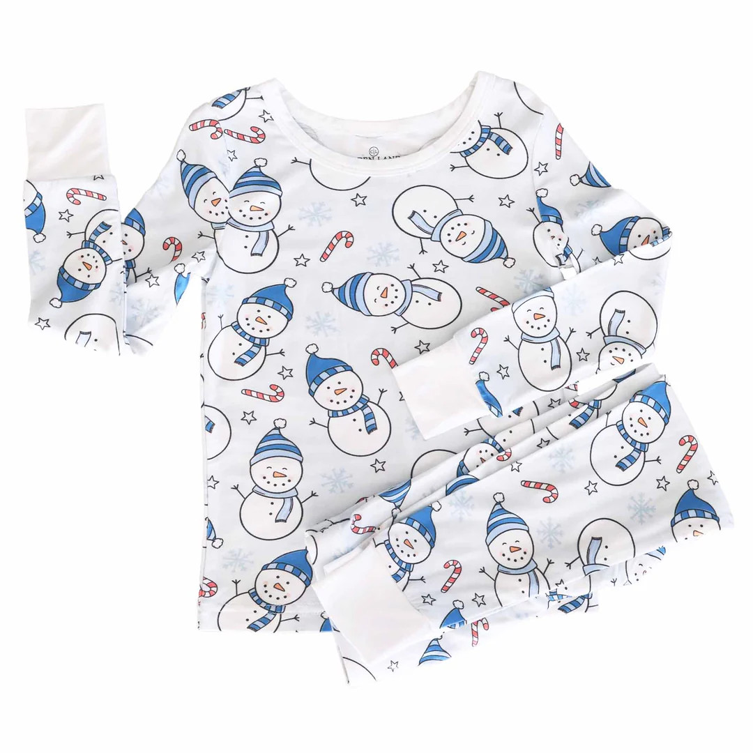 Snowman Snuggles Two Piece Pajama Set | Blue | Caden Lane