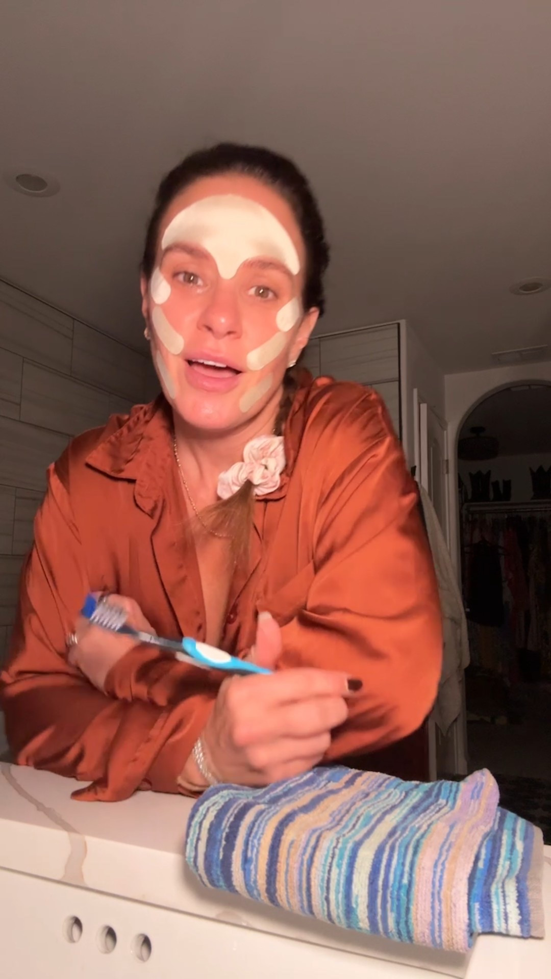 I’m getting ready for bed cleaning my jewelry after doing all my skin care and wearing my face tape that I’m obsessed with. In the pajamas are from last year, but I’ll see if I can find them.  

#LTKHome #LTKOver40 #LTKBeauty