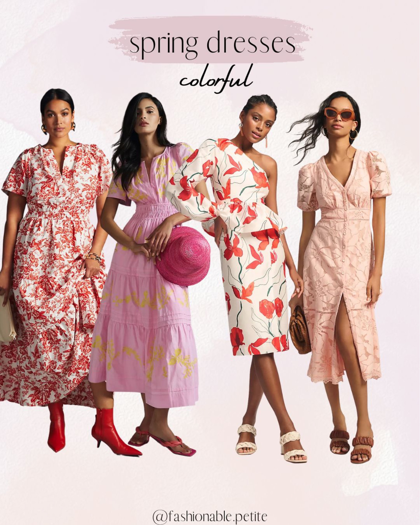 Bold patterns and bright colors for spring! Spring dress // floral dress // printed dress // Easter dress // lace dress // one shoulder dress // puff sleeve dress // maxi dress // baby shower 