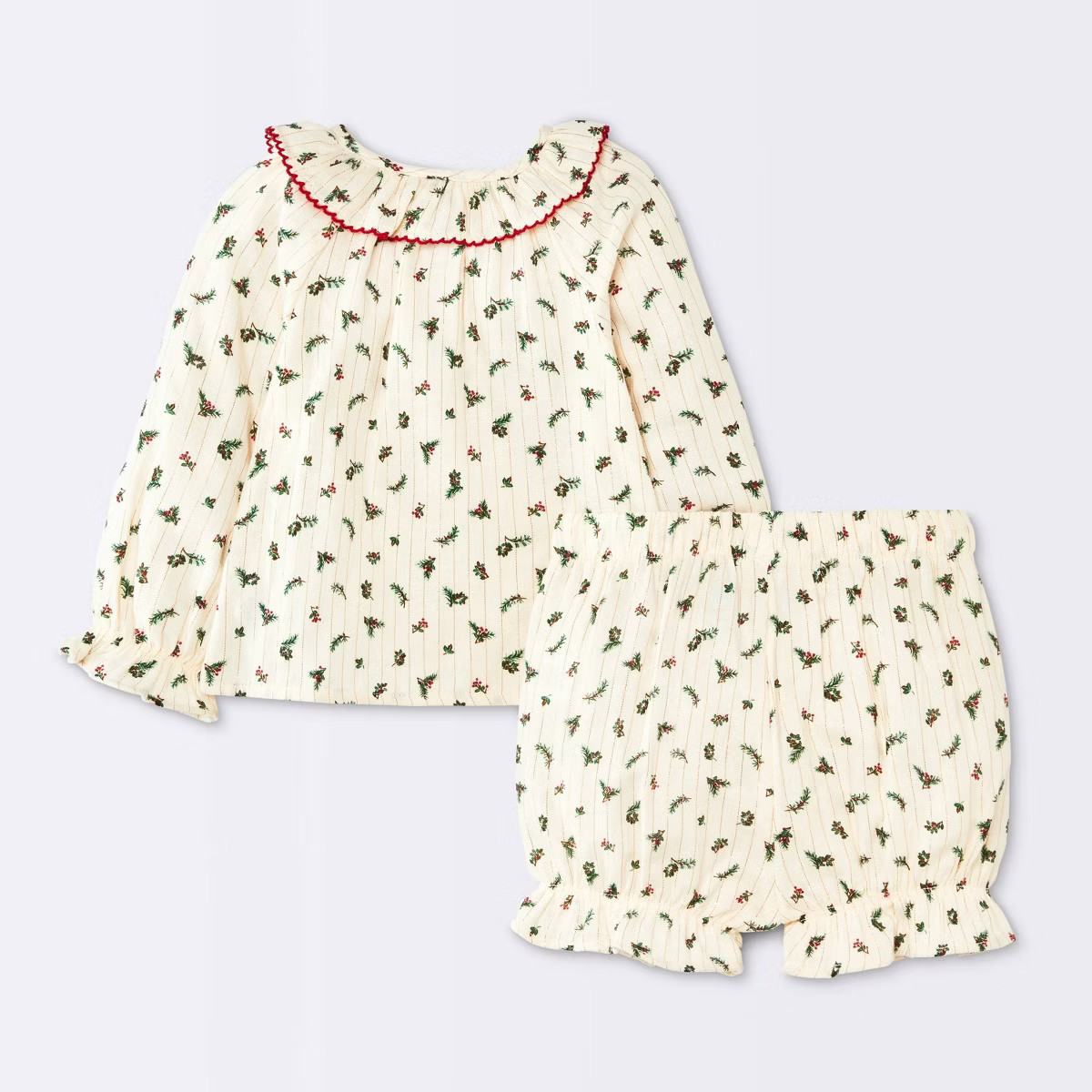 Baby Girls' Christmas Holiday 2pc Holly Berry Long Sleeve Button-Down Top and Bloomer Set - Cloud... | Target