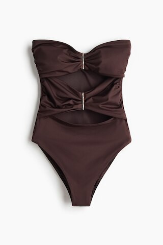 H & M - Padded-Cup Bandeau Swimsuit - Brown | H&M (US + CA)