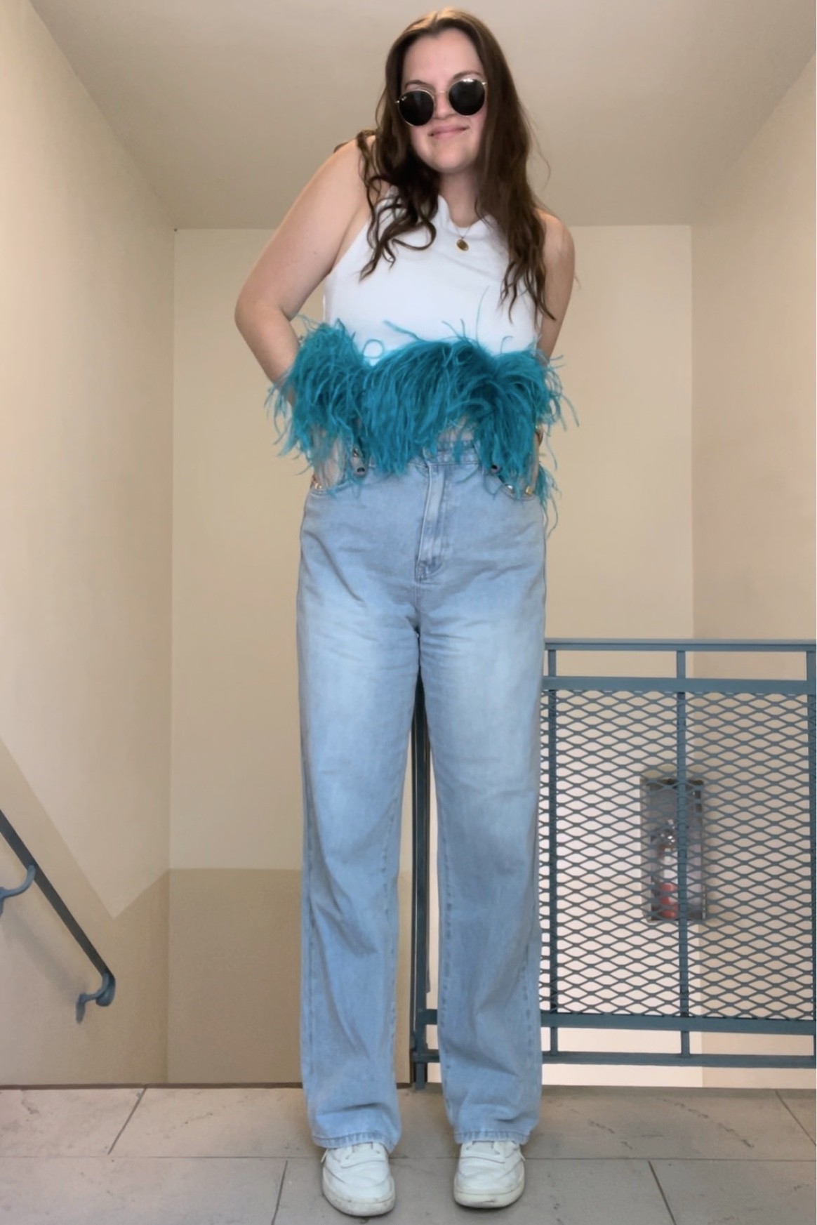 Wolf & badger FAUX FEATHER CROPPED TOP, blue and white, casual outfit, ÚCHÈ By Amber, gold jewelry from Amazon, rings, budget friendly, comfy shoes, reebok sneakers, Sequin Star Bum Boyfriend Jean, nasty gal, denim, on sale now, harry styles concert outfit, rayban sunglasses, shop ruthie / wolf & badger VIRGO ZODIAC NECKLACE, gold coin necklace

#LTKsalealert #LTKunder50 #LTKunder100