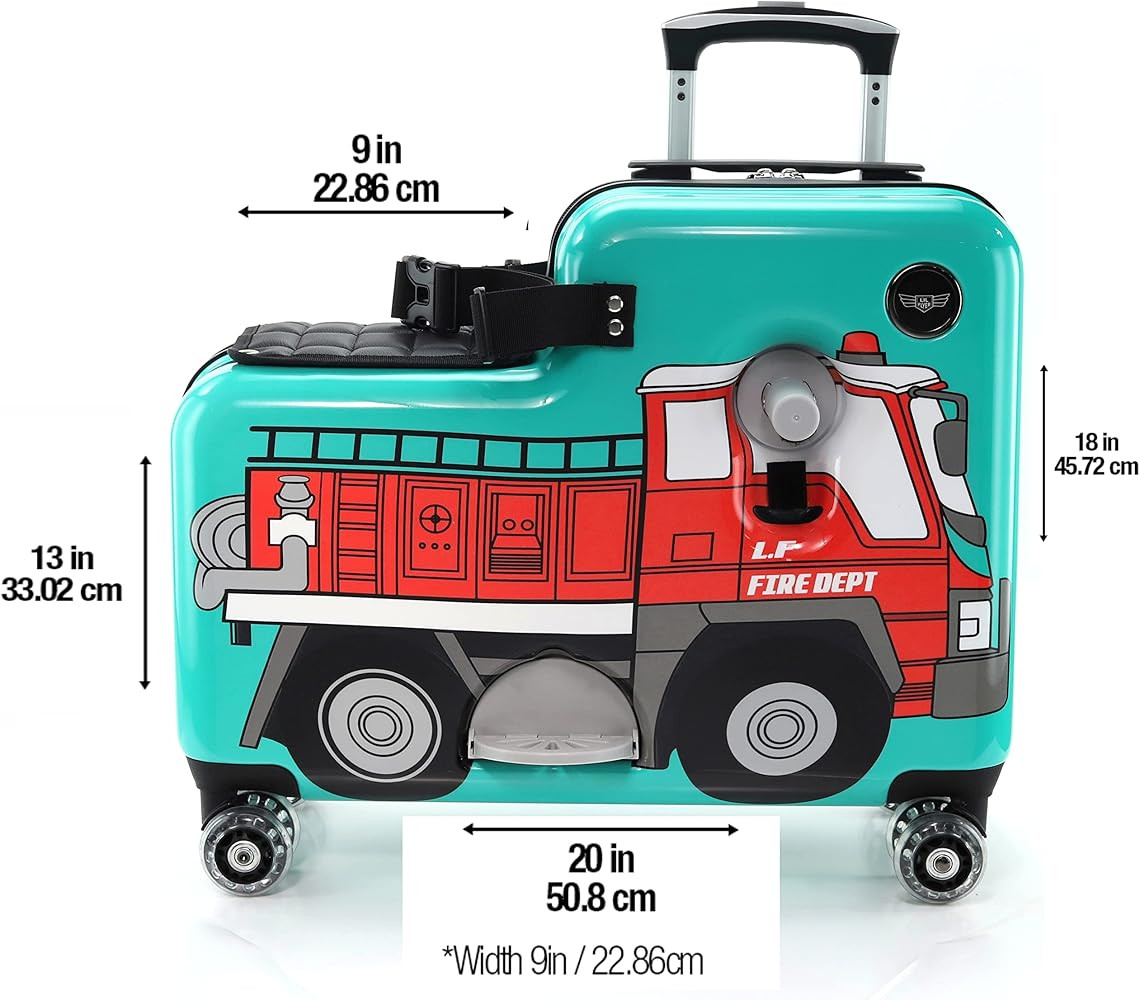 Younglingz Lil Flyer 20" kid ride on suitcase child stroller spinner luggage (Green Motorcycle) | Amazon (US)