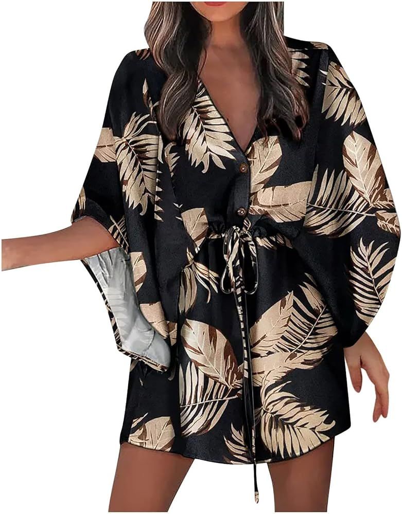 Beach Dresses for Women,2023 Summer Casual Trendy Loose Batwing Sleeve Mini Dress,Floral Flowy He... | Amazon (US)