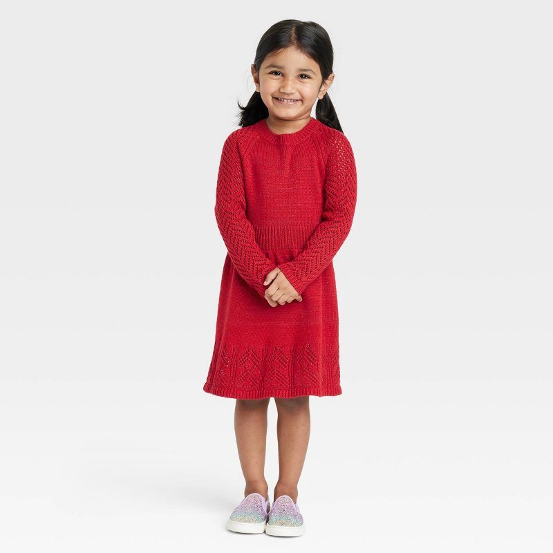 Toddler Girls' Sparkle Crochet Long Sleeve Sweater Dress - Cat & Jack™ Red | Target