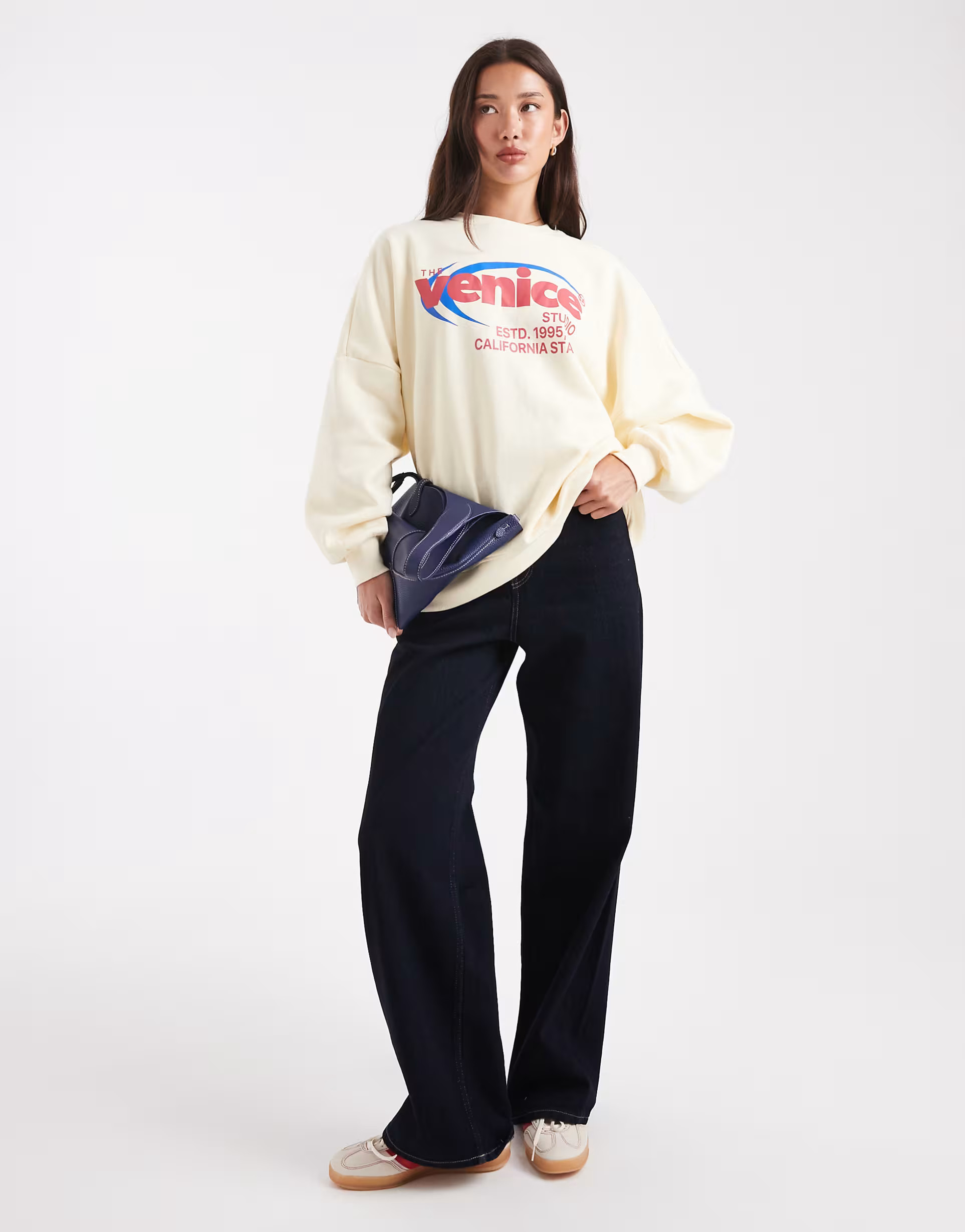 ONLY Venice print boxy sweatshirt in cream | ASOS | ASOS (Global)