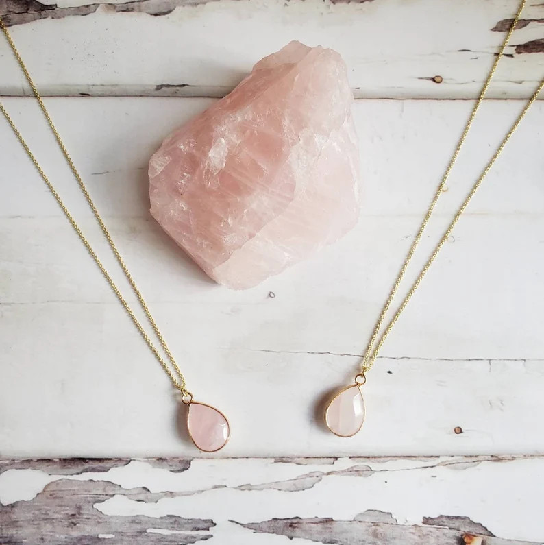 ROSE QUARTZ | 14K Gold Adjustable Cable Chain Pendant Necklace | Crystal for Universal Love, Trus... | Etsy (US)