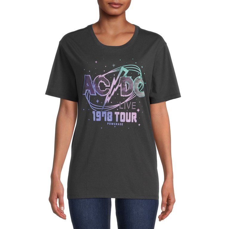 Time & Tru Women’s ACDC Tour Short Sleeve Graphic Band Tee - Walmart.com | Walmart (US)