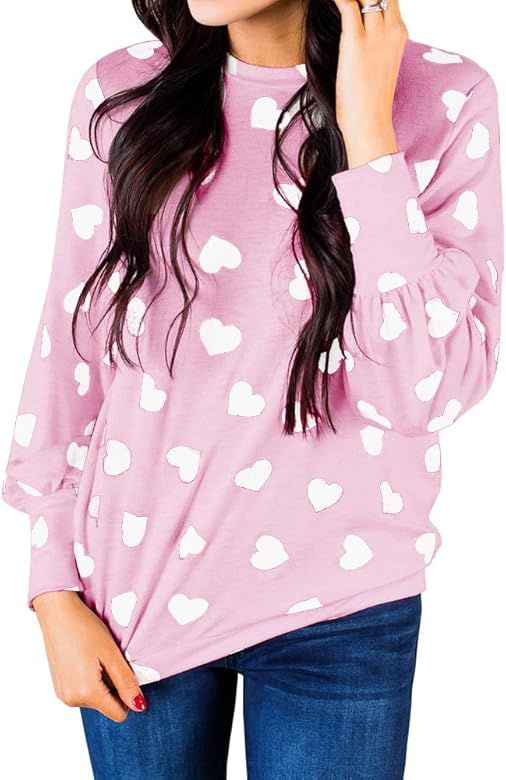 Womens Heart Printed Long Sleeve Tops Tee Shirts | Amazon (US)