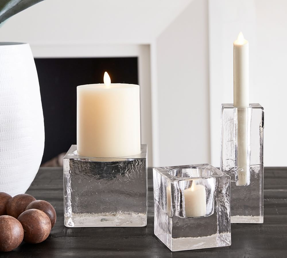 Cori Slab Glass Candleholders | Pottery Barn (US)