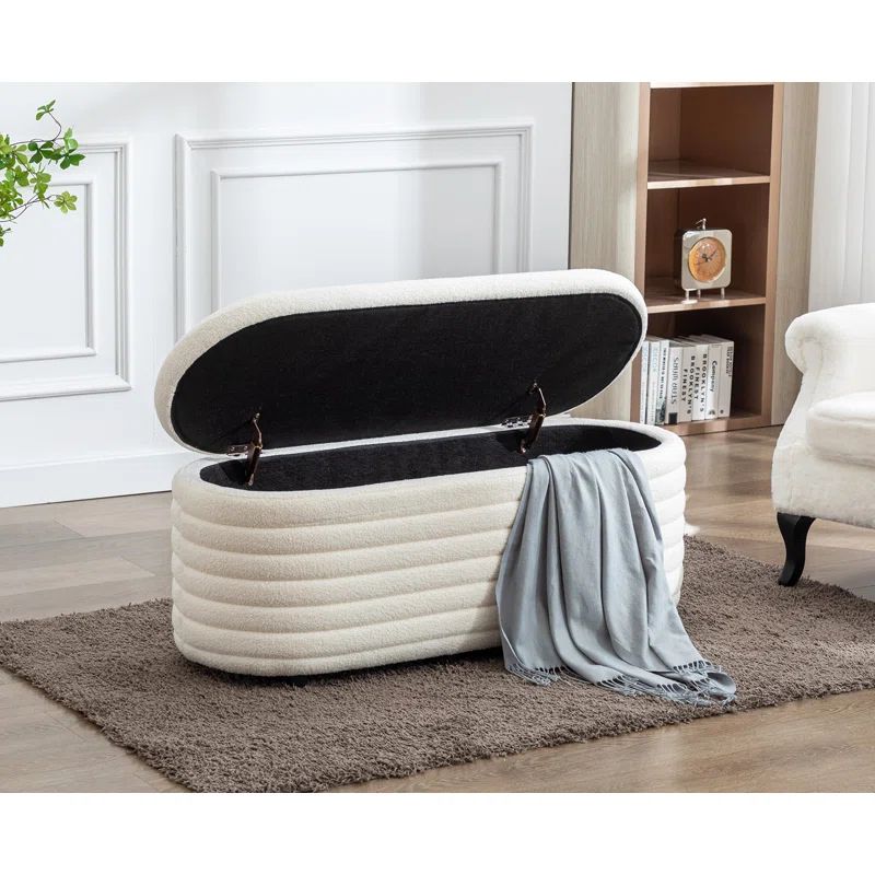 Danelys Storage Ottoman White Bench Upholstered Fabric Storage Bench End Of Bed Stool With Safety... | Wayfair North America