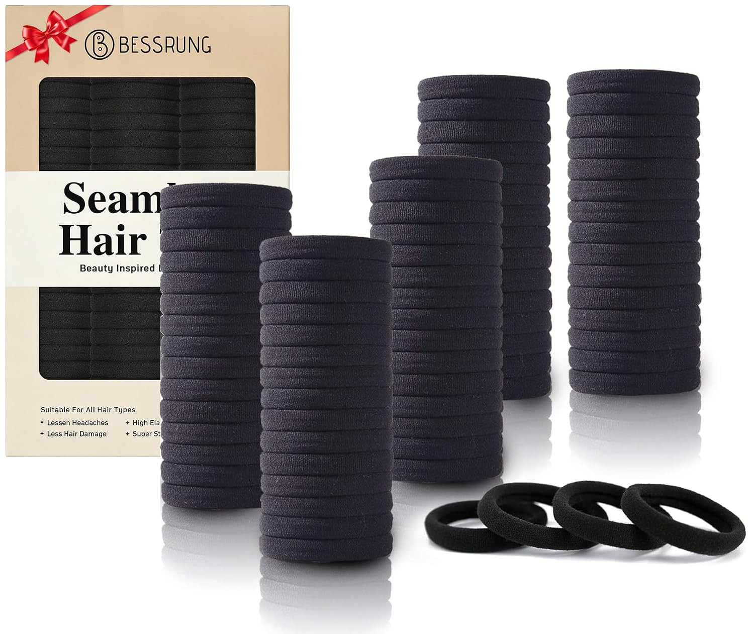 Bessrung 100PCS Black Seamless Elastic Hair Ties No Damage for Women Girls | Amazon (US)