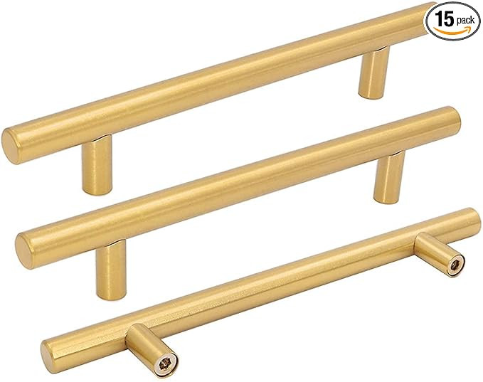 goldenwarm 15 Pcs Gold Cabinet Pulls Drawer Handles 128mm Brushed Brass Kitchen Cabinet Hardware ... | Amazon (US)