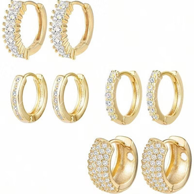 Small gold hoop earrings set for women with diamond pave and sterling silver posts. Gold Standard | Target