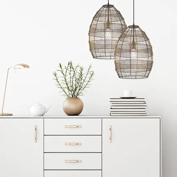 The Curated Nomad Cordilleras Oversized Woven Cage 1-light Pendant | Bed Bath & Beyond