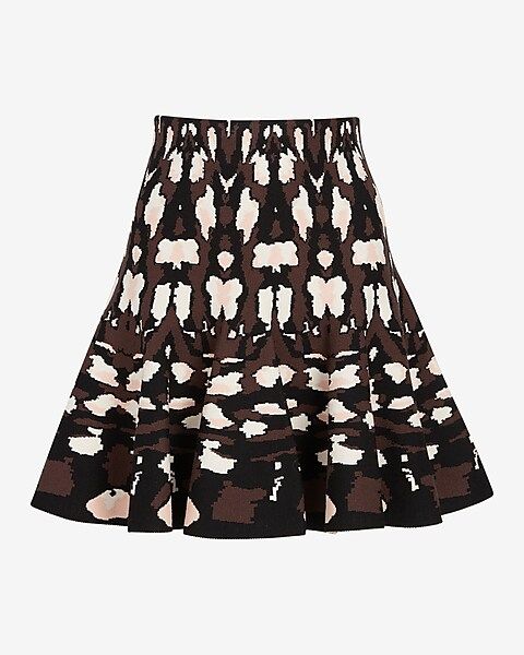 Body Contour Super High Waisted Abstract Print Ruffle Mini Sweater Skirt | Express