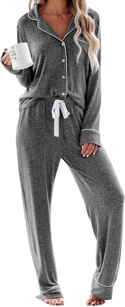 Aamikast Women's Pajama Sets Long Sleeve Button Down Sleepwear Nightwear Soft Pjs Lounge Sets | Amazon (US)