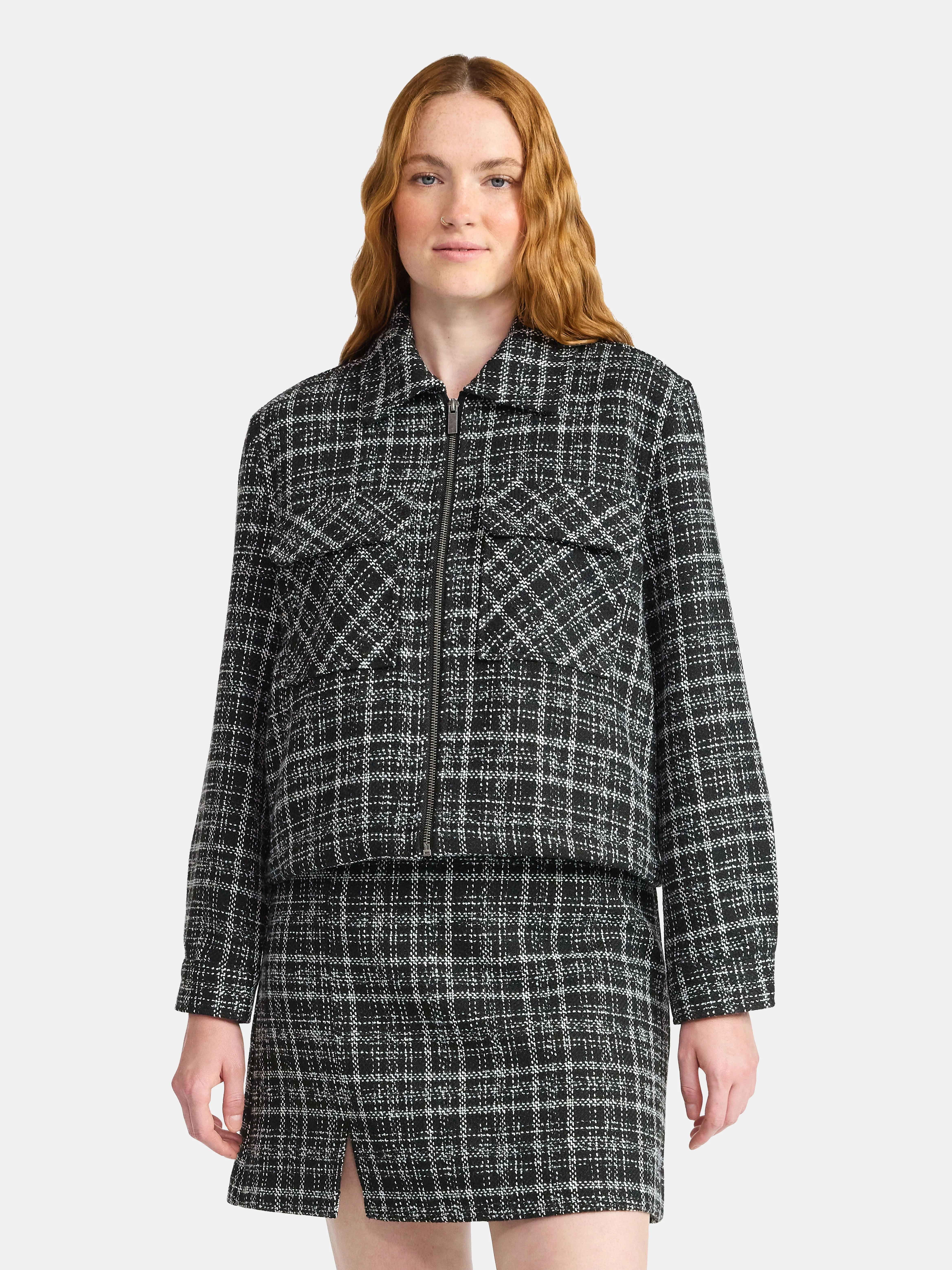 Time and Tru Women's Tweed Zip Jacket, Midweight, Sizes XS-XXXL | Walmart (US)
