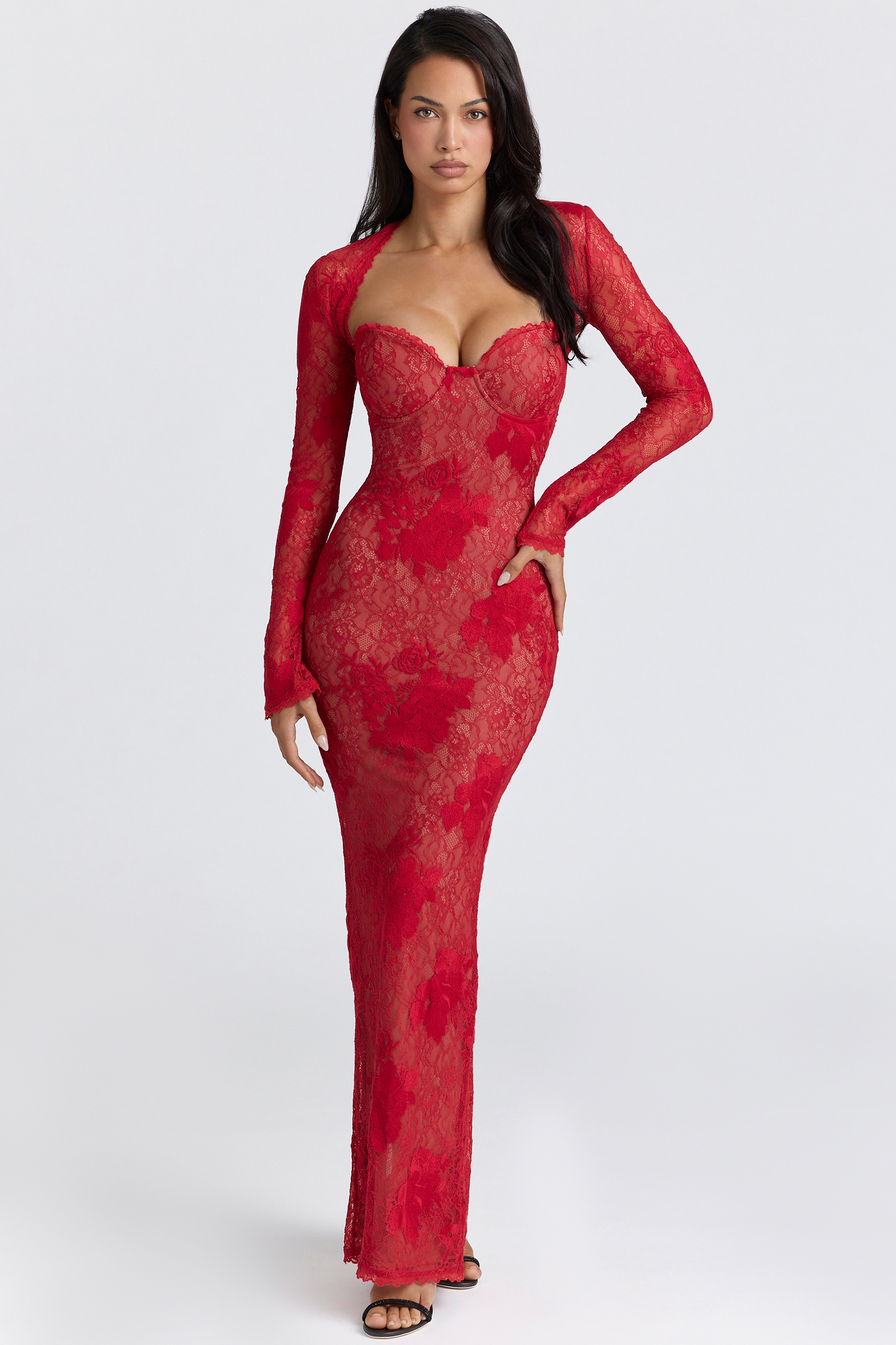 red lace embroidered maxi dress - limited edition | House of CB