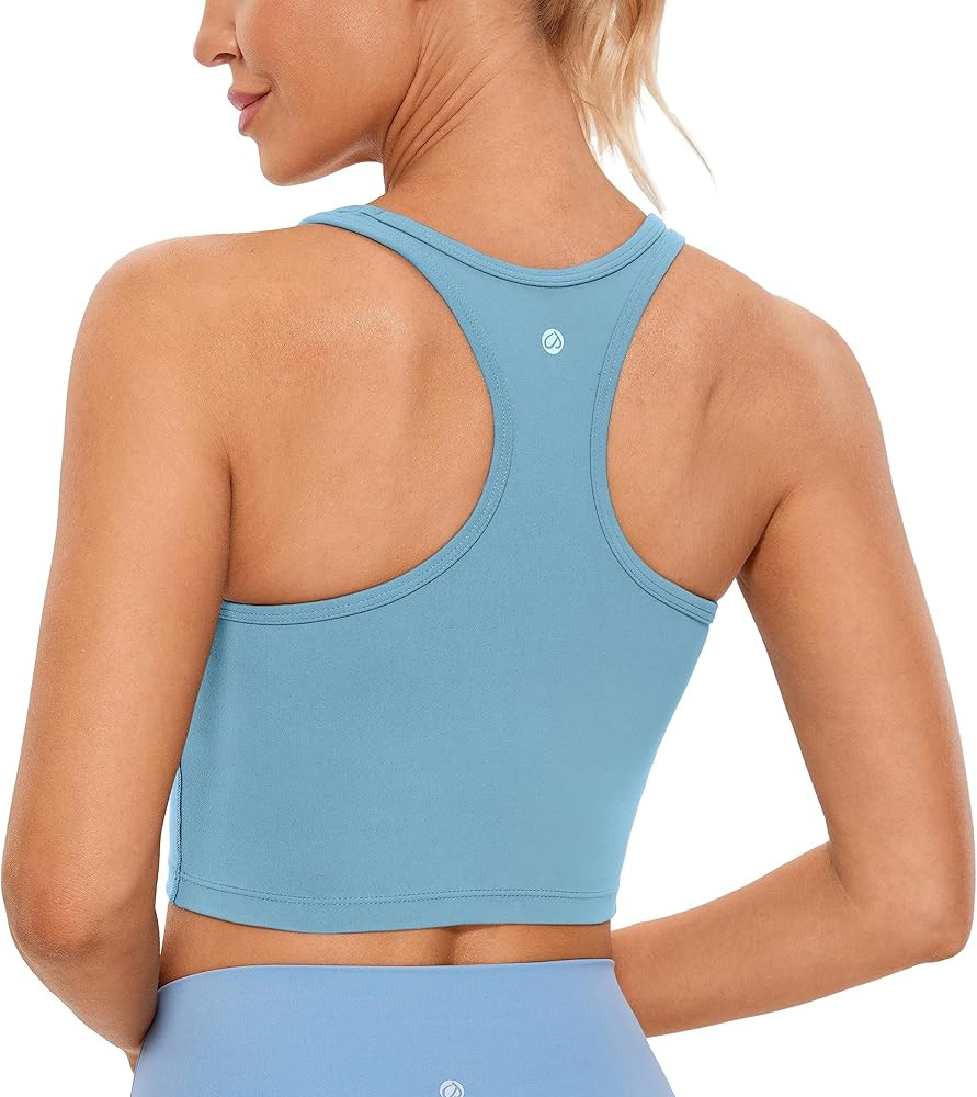 CRZ YOGA Butterluxe Womens Y-Back Racerback Longline Sports Bra - Padded Scoop Neck Workout Crop ... | Amazon (US)