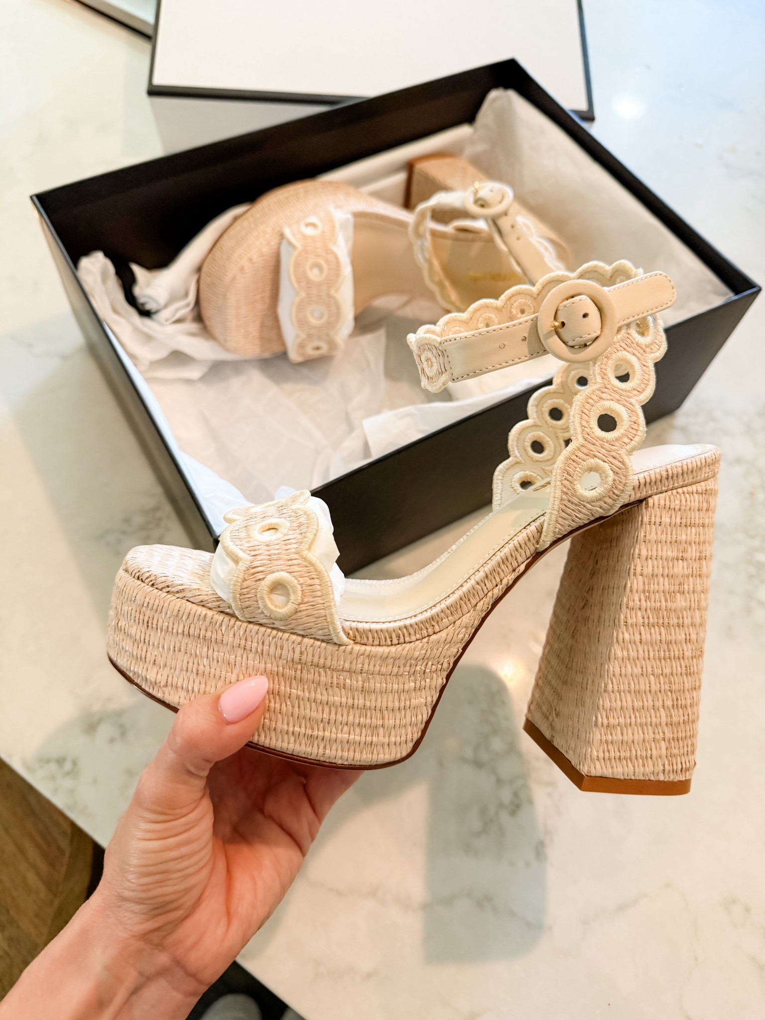 Adorable eyelet detail platforms from Larroudé! Get $50 off with code: special. Also available in a lower heel version! 

Super chic and comfortable thanks to the platform + padded footbed 

#LTKOver40 #LTKShoeCrush #LTKSeasonal
