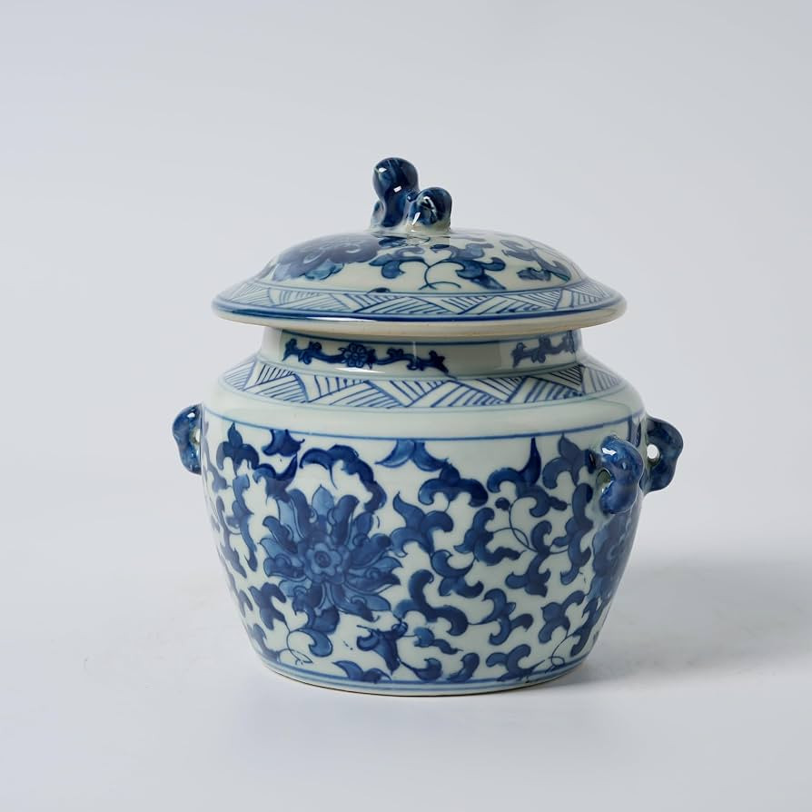 Blue & White Floral Jar 6" w/Lid Decorative Ginger Jar Centerpiece Tea Storage Candy Jar Home Dec... | Amazon (US)