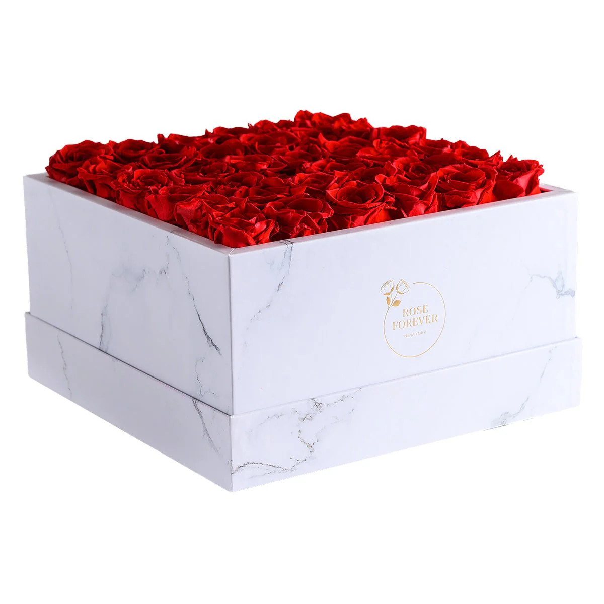36 Red Roses - White Marble Square Box | Rose Forever 