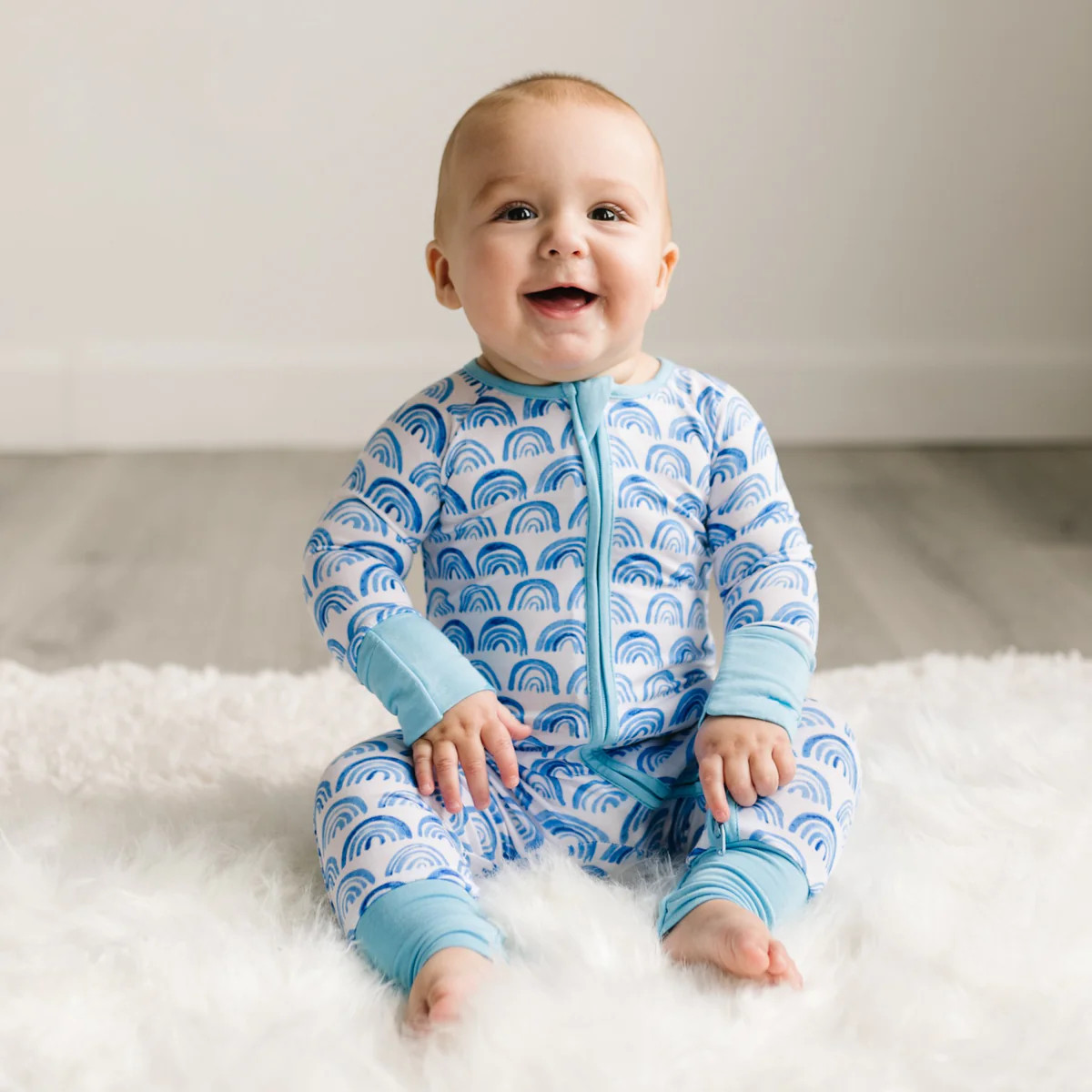 Blue Rainbows Bamboo Viscose Zippy | Little Sleepies