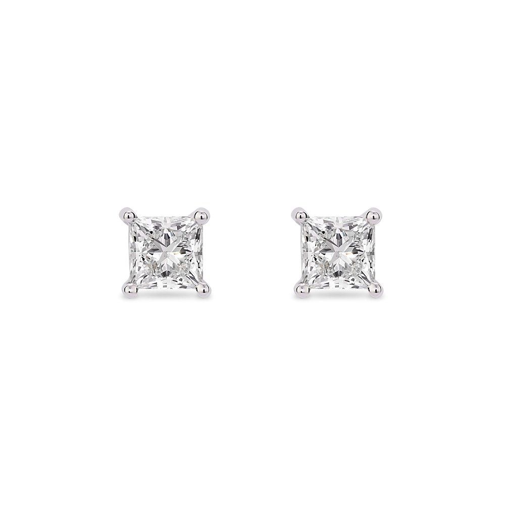 LIGHTBOX Lab-Grown Diamond Princess Solitaire Stud Earrings in 14k White Gold (1 ct. tw.)"" | Blue Nile