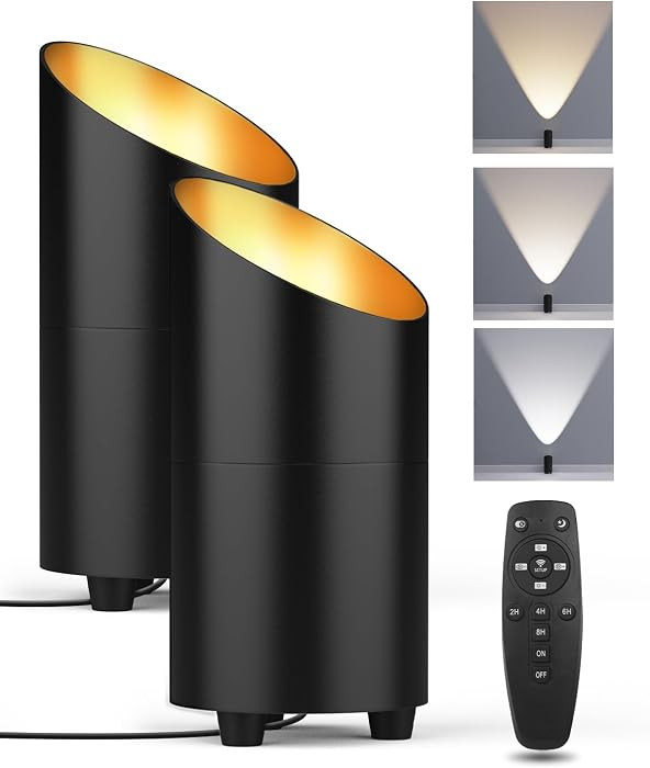 2 Pack Uplighting Indoor, LED Floor Can Lights with Remote and Timer, 3 Color Temps Dimmable Spotlight for Corner Sofa Plant Home Accent Lighting, 5.9 FT Plug Cord & Foot Switch, Black | Amazon (US)