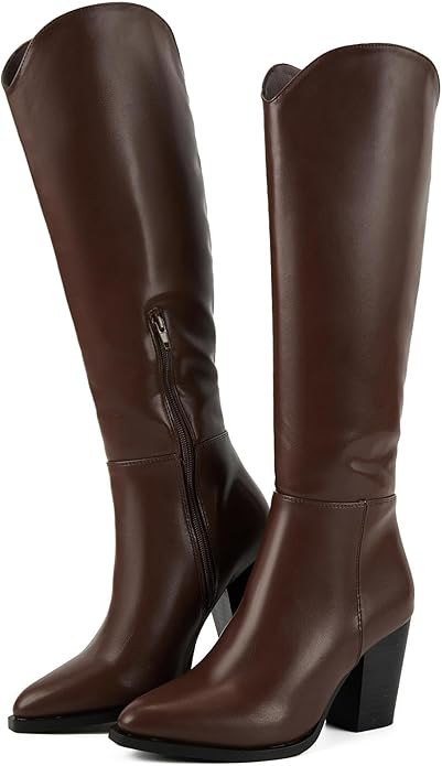 Putu Women's Knee High Boots High Heel Western Boots Pointed Toe Tall Boots | Amazon (US)