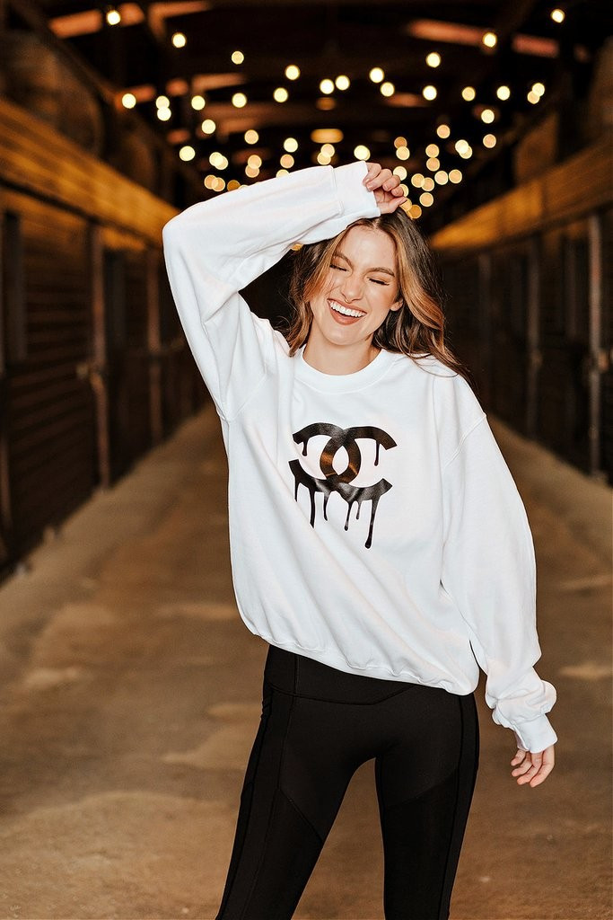 “AS SEEN ON MICHELLE from VB!” GB ORIGINAL: "Designer Inspired" Logo Drip Sweatshirt | Glitzy Bella