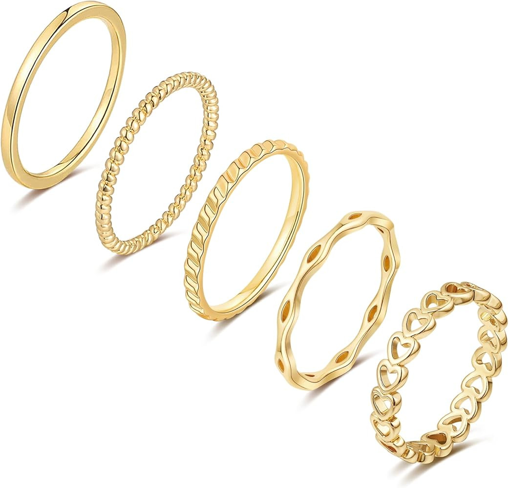 Honsny 14K Gold Rings Stacking Rings for Women Stackable Silver Rings for Teen Girls Thin Simple ... | Amazon (US)