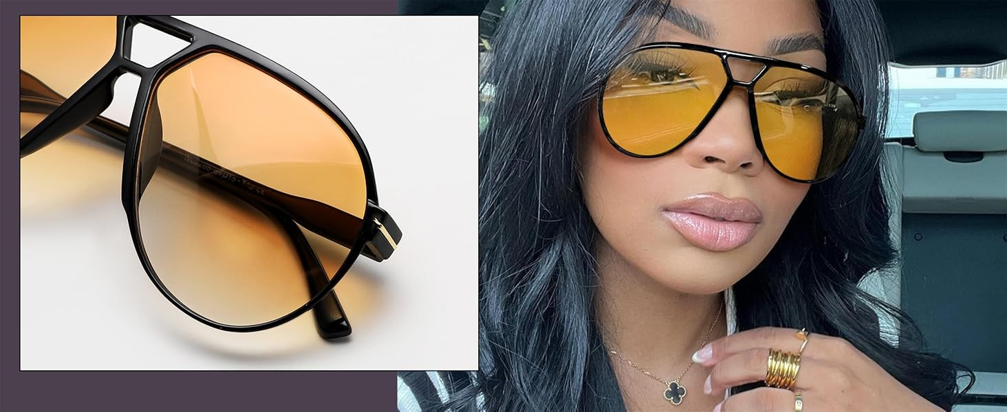 Retro Aviator Sunglasses for Women Men Oversized Classic 70s Vintage Trendy Tangle Free Square Av... | Amazon (US)