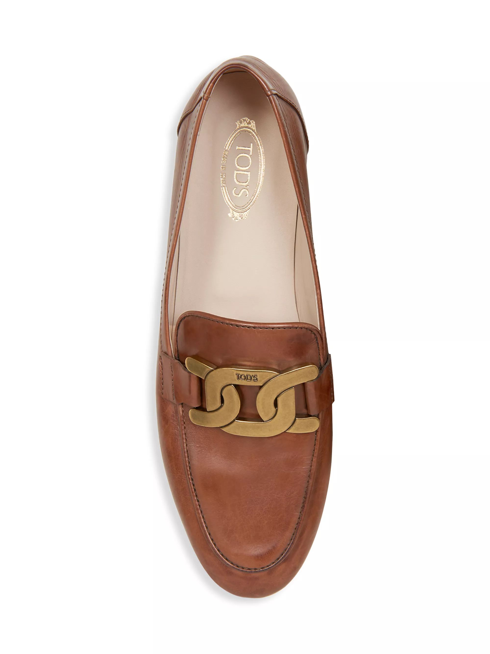 Kate Polished Goldtone Chain Leather Loafers | Saks Fifth Avenue