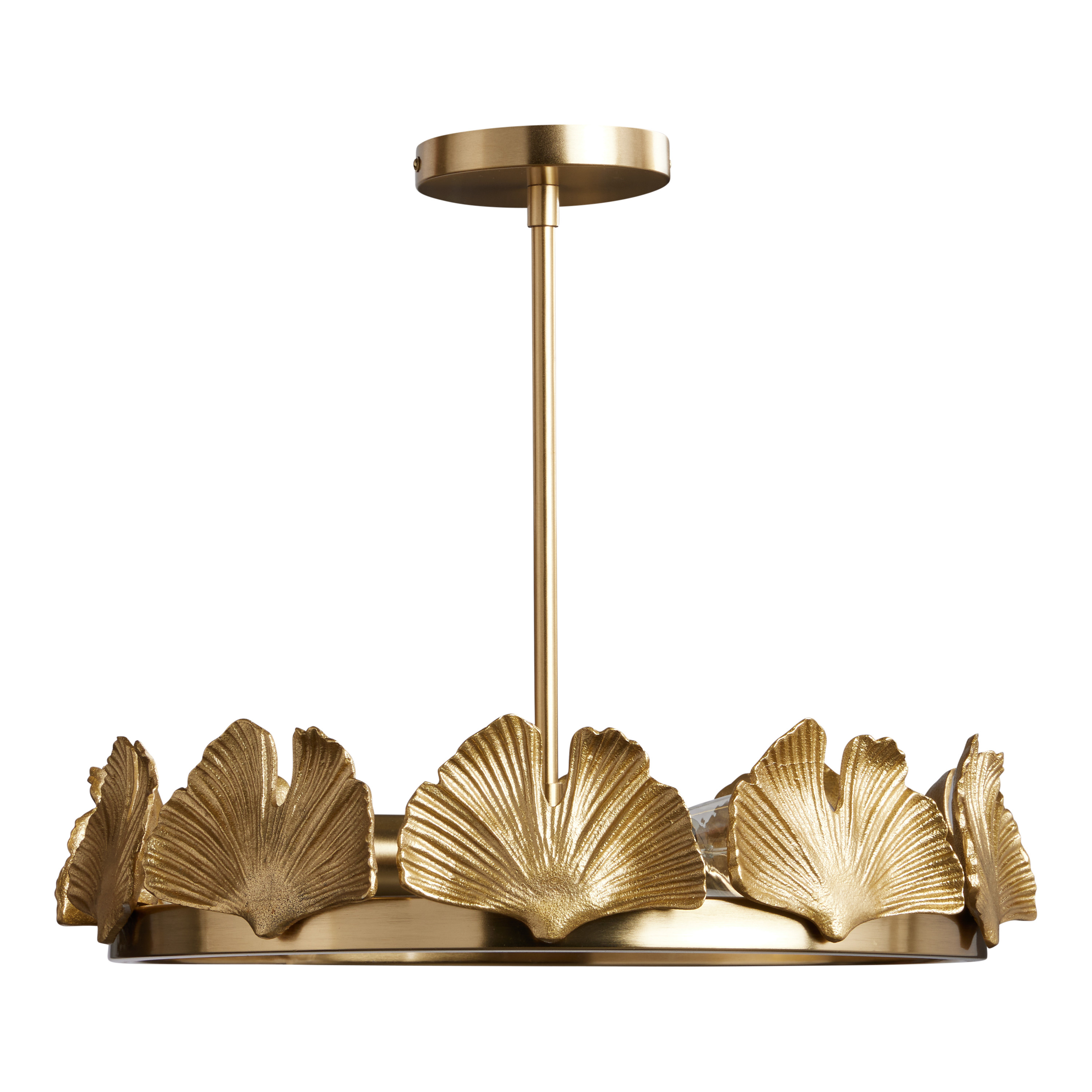 Round Gold Metal Ginkgo Leaf 3 Light Chandelier | World Market