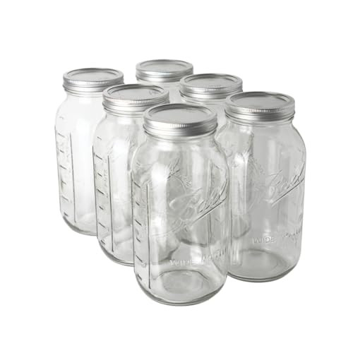 Ball - 64oz Mason Jars with Lids & Bands 6-Pack Half Gallon Mason Jars Clear Glass Jars for Kitchen Storage & Canning for Herbs, Jelly, Jams, and Spices 64 Ounce Wide Mouth Jars with Lid | Amazon (US)