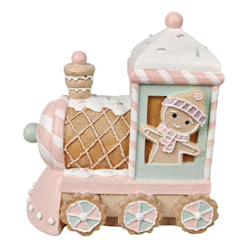 Mrs. Claus' Bakery Pastel Gingerbread Train, Pink, Resin, sold by At Home | At Home