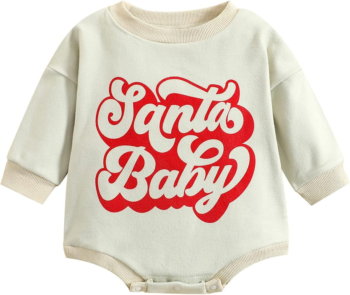 AEEMCEM Baby Girl Boy Christmas Outfit Santa Sweatshirt Romper Oversized Onesie Long Sleeve Outfit F | Amazon (US)