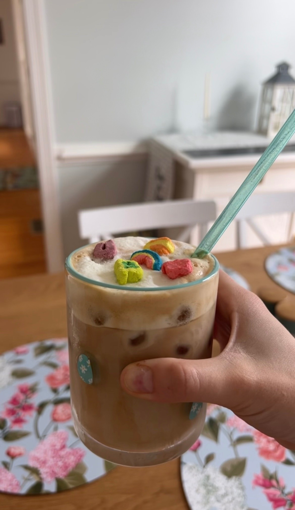 Lucky Charms Latte 🍀☕️ Icon glass is from Honby Lobby! 

#LTKdayinmylife #LTKmorningroutine #LTKfoodie