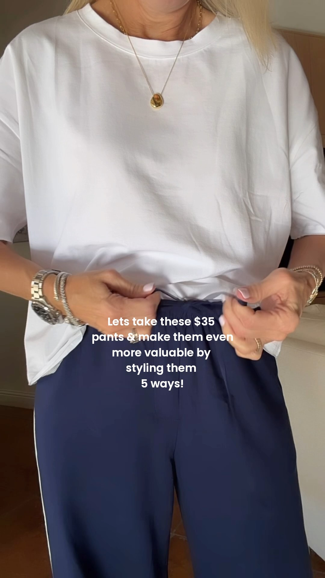 These pants! Have them in black, cream and now the navy stripe 
Fit is tts wearing small

Love the sporty look of the stripe. Styled it with five different tops, including a pop of color. ￼

#LTKActive #LTKOver40 #LTKootd