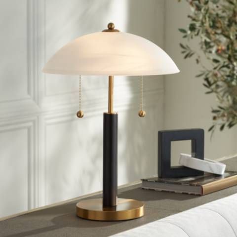 360 Lighting Orbital 19 1/2" Wood and Gold Modern Dome Pull Chain Lamp - #446Y0 | Lamps Plus | Lamps Plus