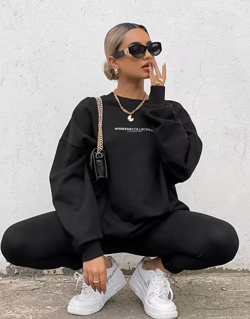ASOS Weekend Collective oversized sweatshirt with large back logo in black | ASOS (Global)