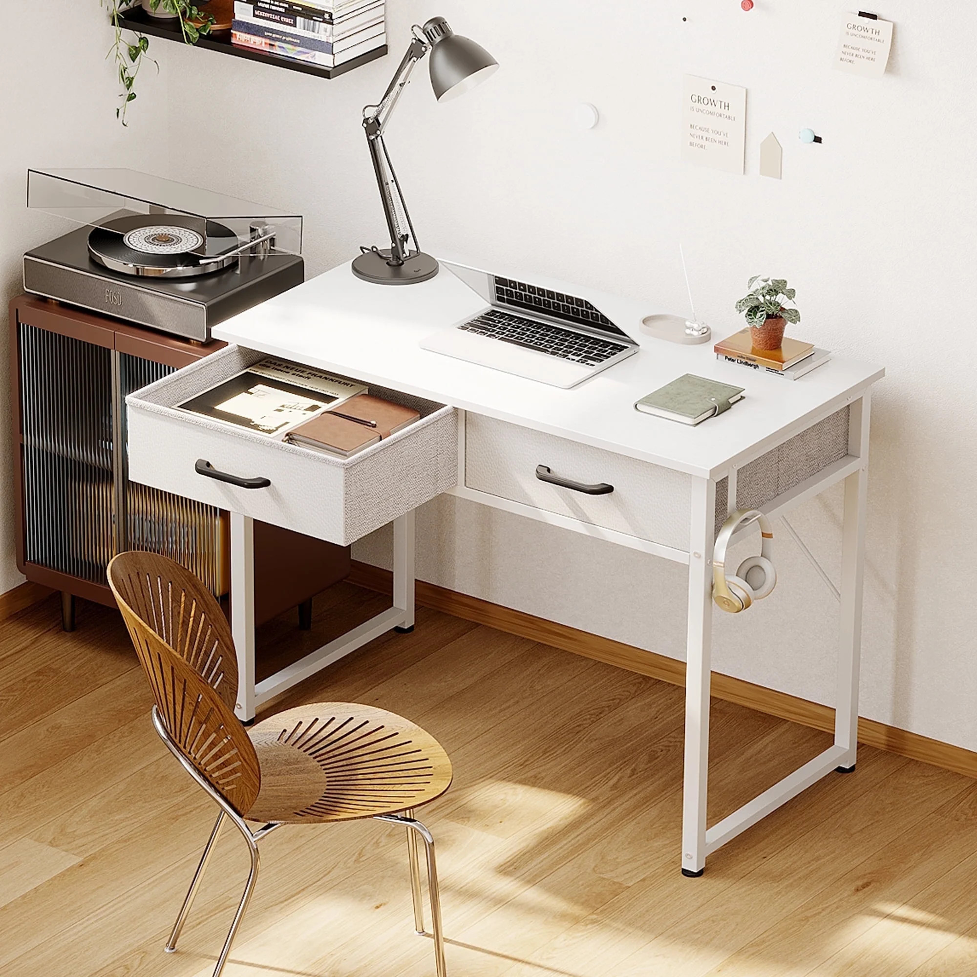 Casacomoda 32 Inch Writing Desk with 2 Fabric Drawers, Modern Study Table with Storage for Studen... | Walmart (US)