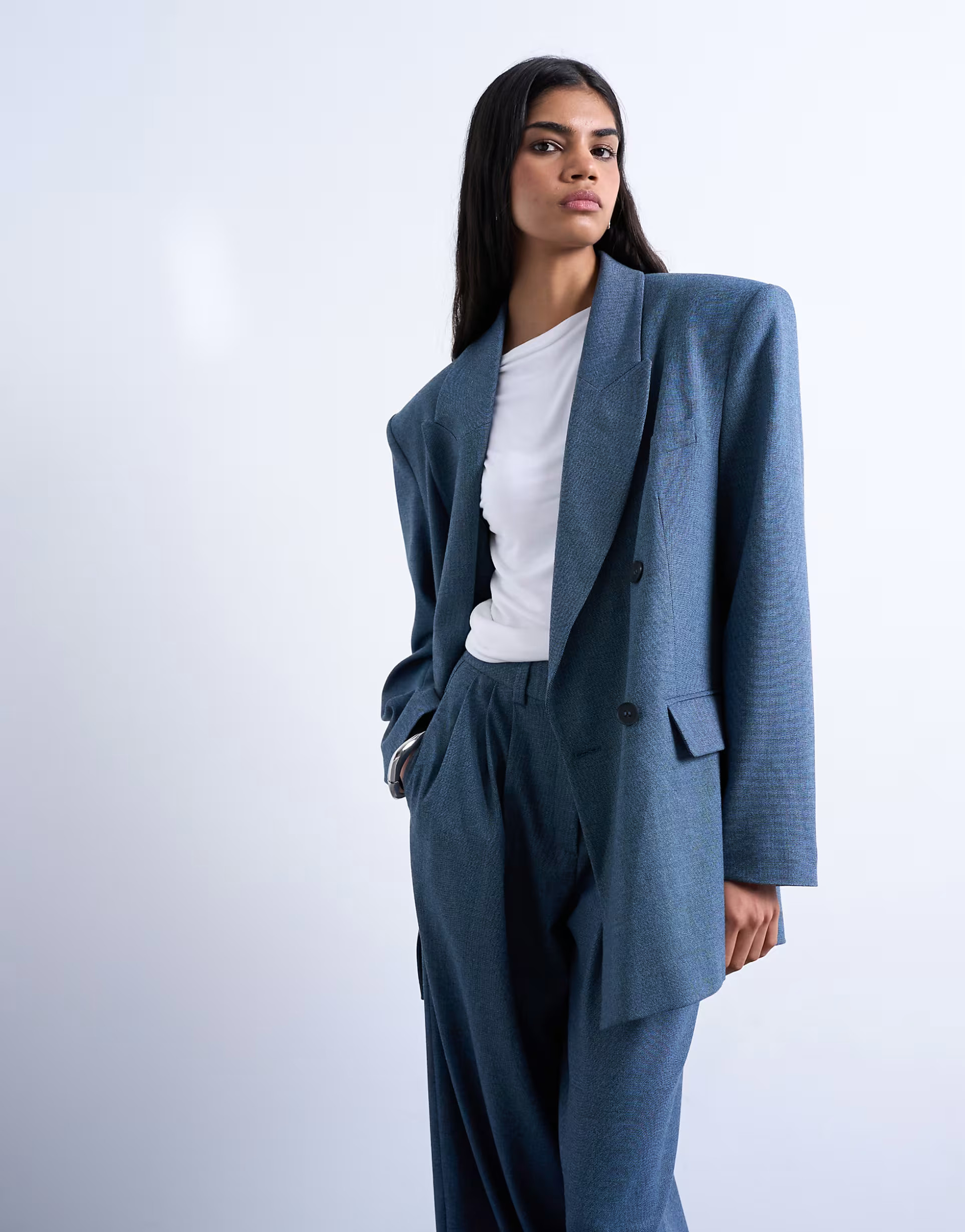 Topshop 80s double breasted oversized suit blazer in navy | ASOS (Global)