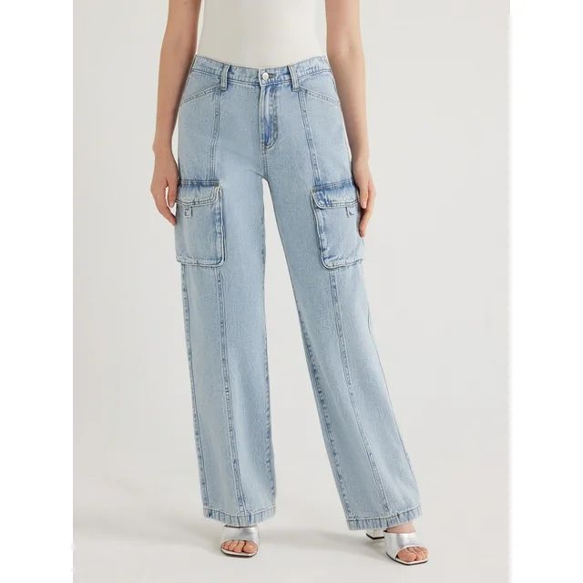 Scoop Women's Low Slung Wide Leg Cargo Jeans, Sizes 0-18 | Walmart (US)