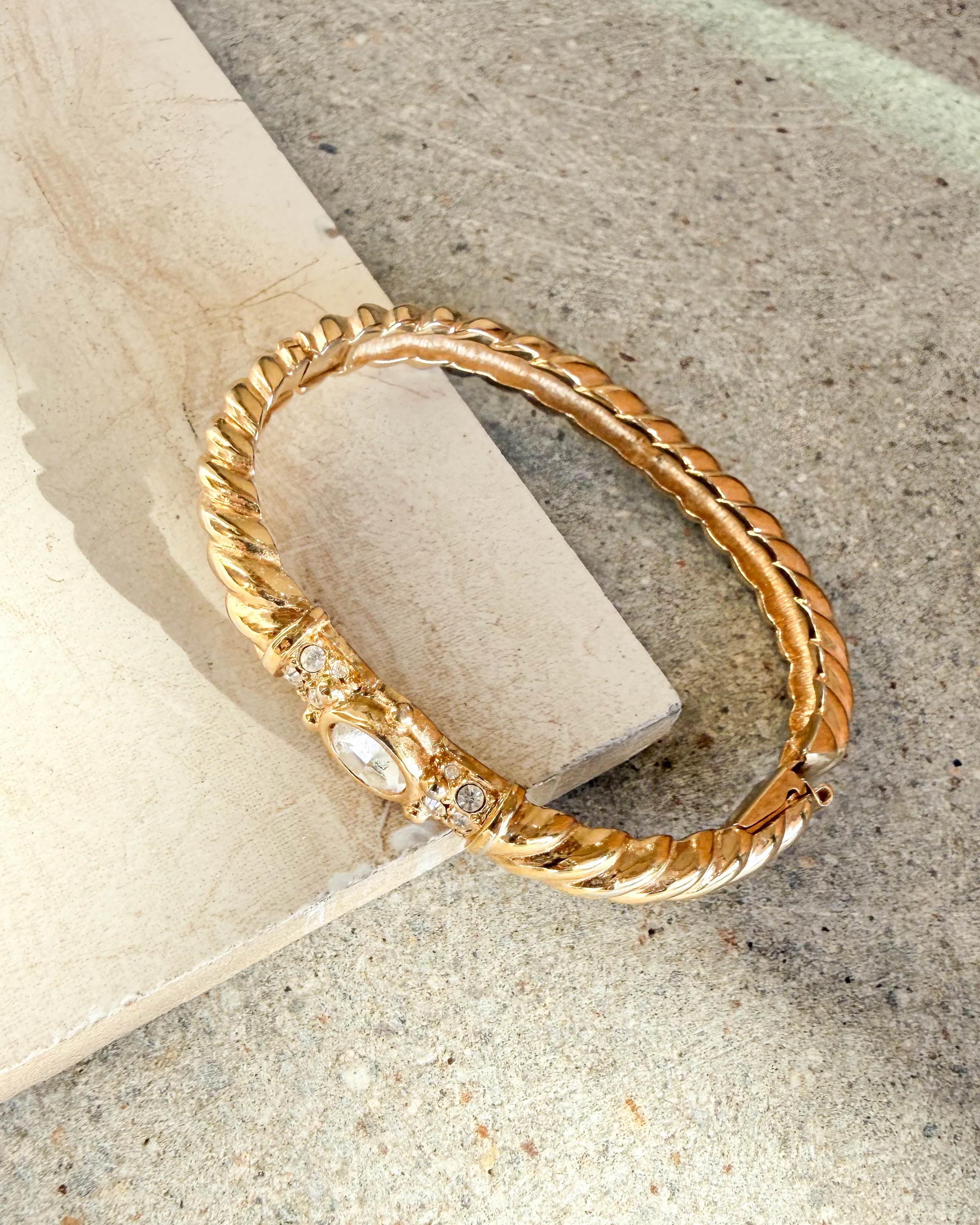 Vintage Signed goldtone crystal hinge bracelet | Care Tucker