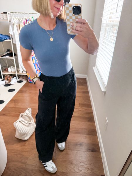 Bodysuit size small - comes in a pack of pretty colors 

Linked similar cargo pants from same retailer 

Adidas samba sneakers 

Purse 

Gold jewelry 
Casual outfit / casual look / spring outfit 

#LTKshoecrush #LTKSeasonal