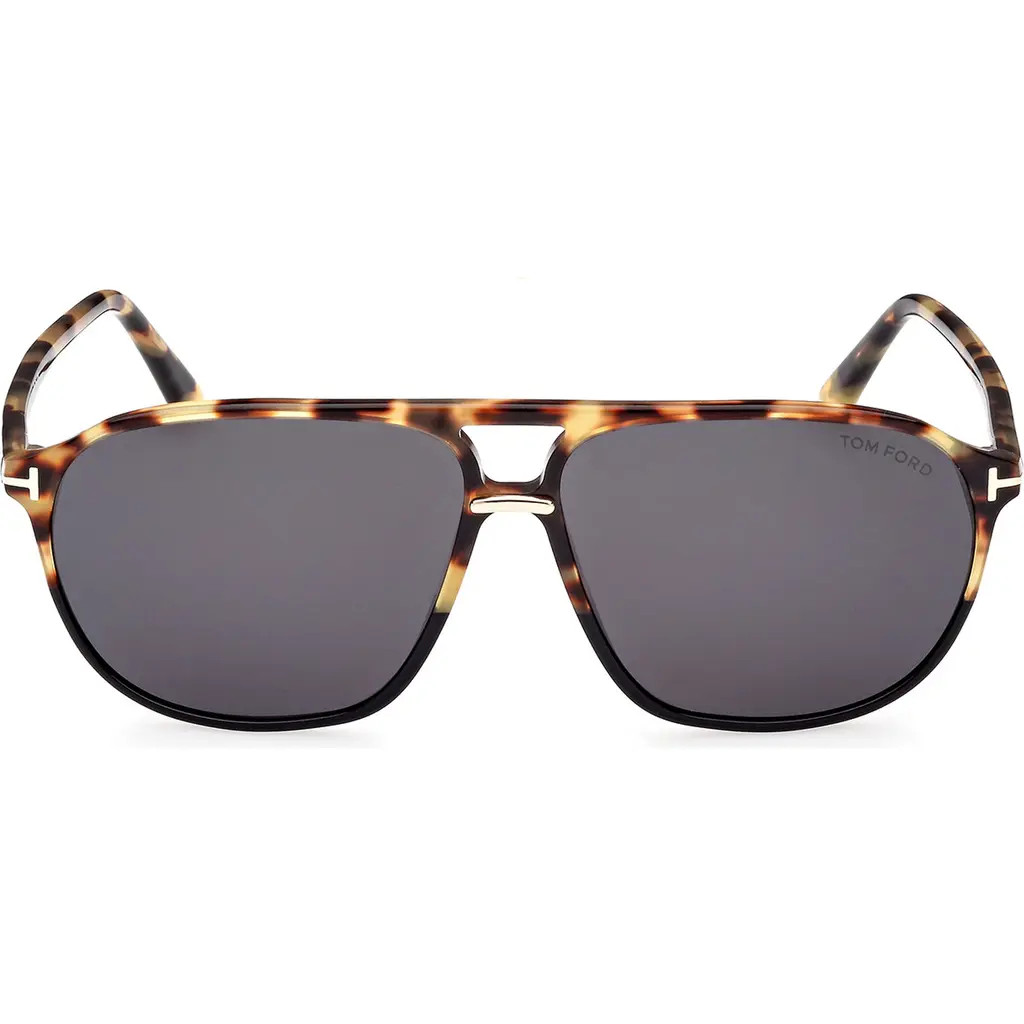 TOM FORD Bruce 61mm Navigator Sunglasses in Shiny Black Grey /Brown at Nordstrom Rack | Nordstrom Rack