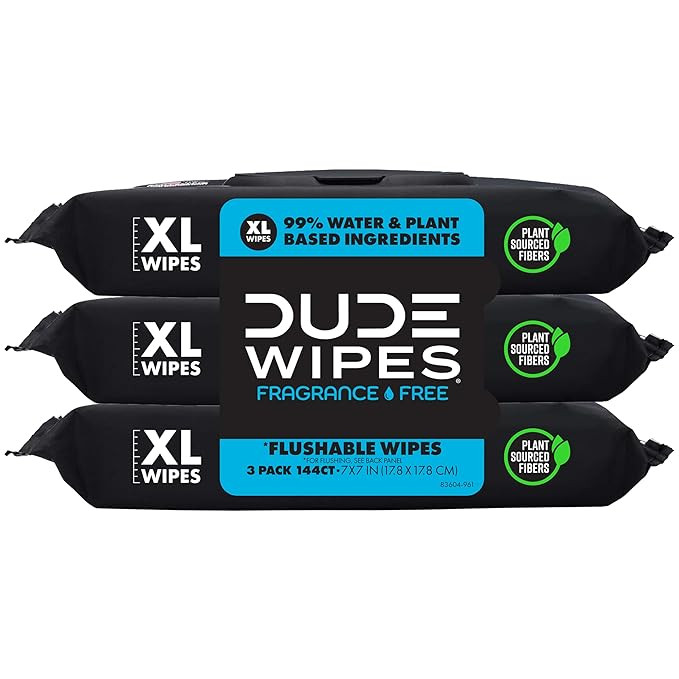 DUDE Wipes Unscented Flushable Wipes - Extra-Large Adult Wet Wipes for Sensitive Skin - 3 Pack (1... | Amazon (US)